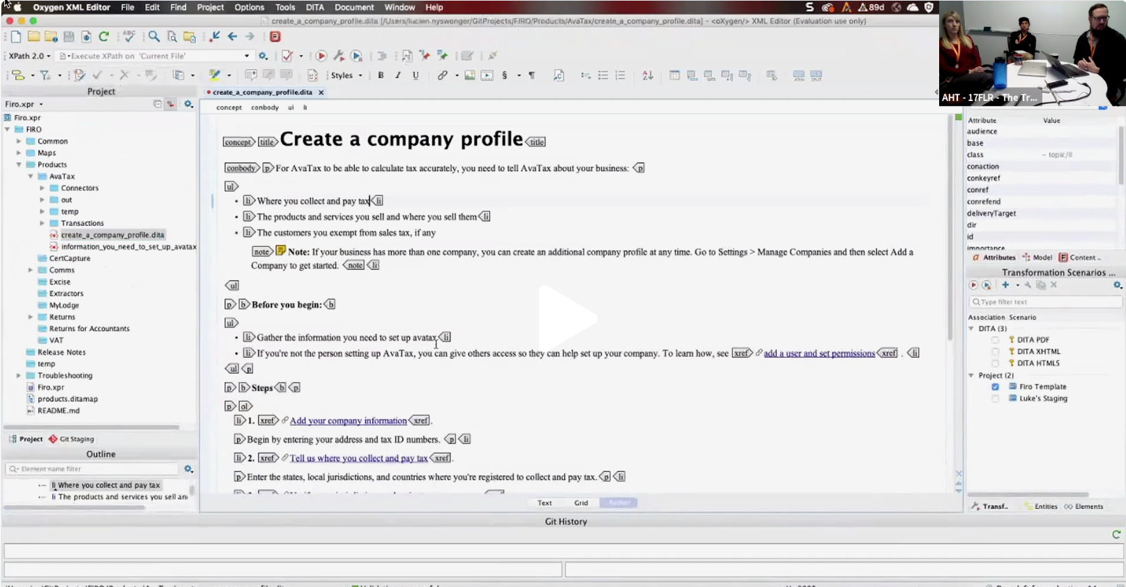 Demo of Oxygen XML Editor workflows