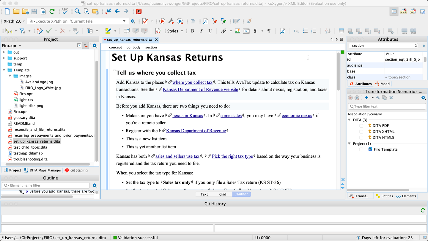 Structured authoring environment in Oxygen XML Editor